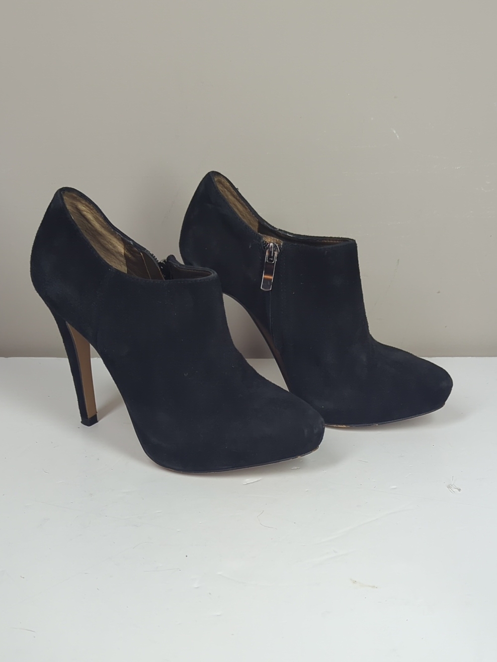 Sam Edelman Black Suede High Heel Ankle Booties Side Zip Stiletto 6